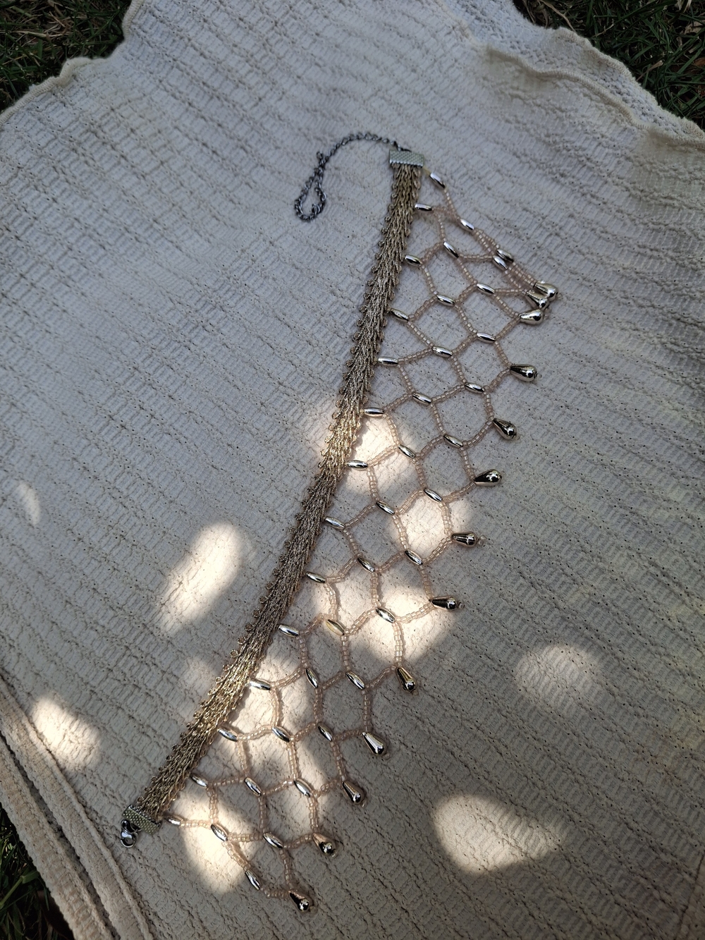 Handmade Gold Mesh Beaded Boho Statement Choker Necklace - Elegant Women Jewelry - Picture 8 of 8